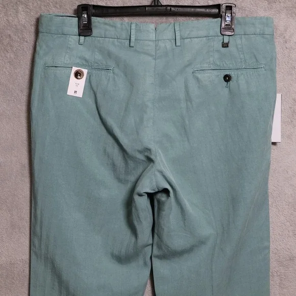 PT Torino Pants Mens 36x36 Green Slim Fit Cotton Linen Dress Casual Chinos